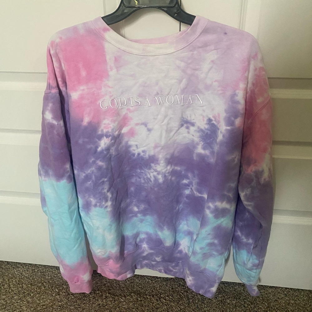 Ariana Grande God is a woman tie dye XL sweatshirt (slightly stained)
